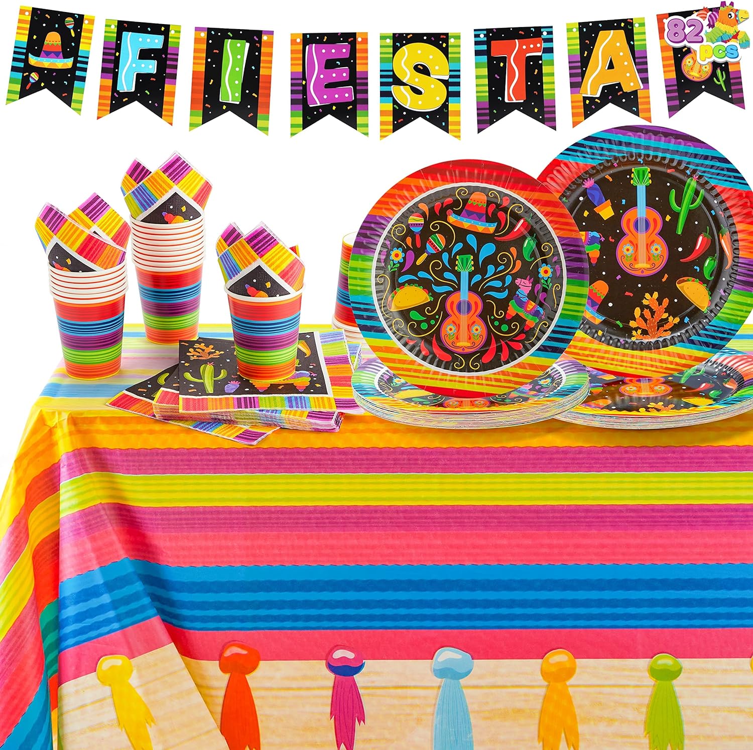 Fiesta Tableware Set, Party Supplies Packs for Cinco De Mayo, Party Decoration Supplies, Table Decorations -82PCS Fiesta Tableware Set, Party Supplies Packs for Cinco De Mayo, Party Decoration Supplies, Table Decorations -82PCS